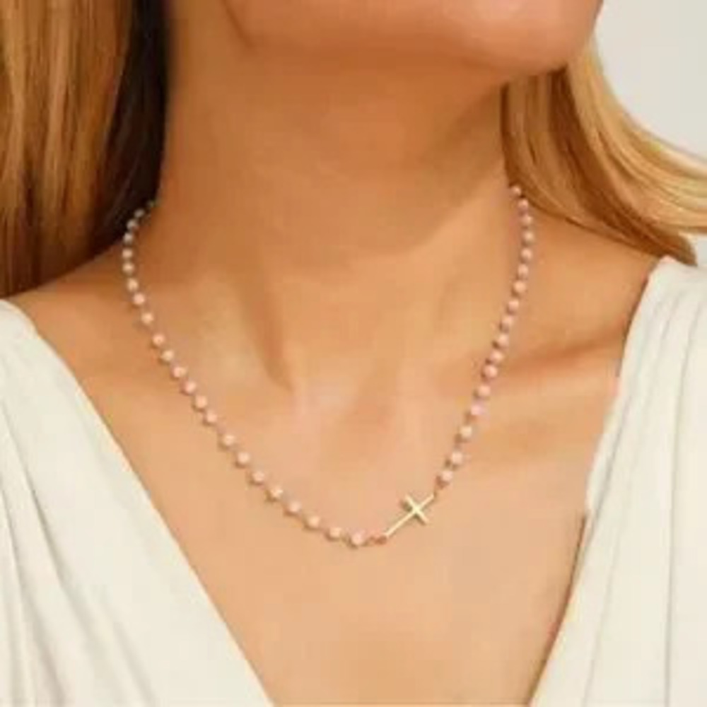 Delicate Pearl Cross Necklace Faith Christian Necklace